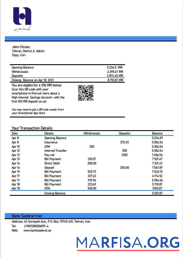 Blank Iran Bank Sederet Iran bank statement word download for verification
